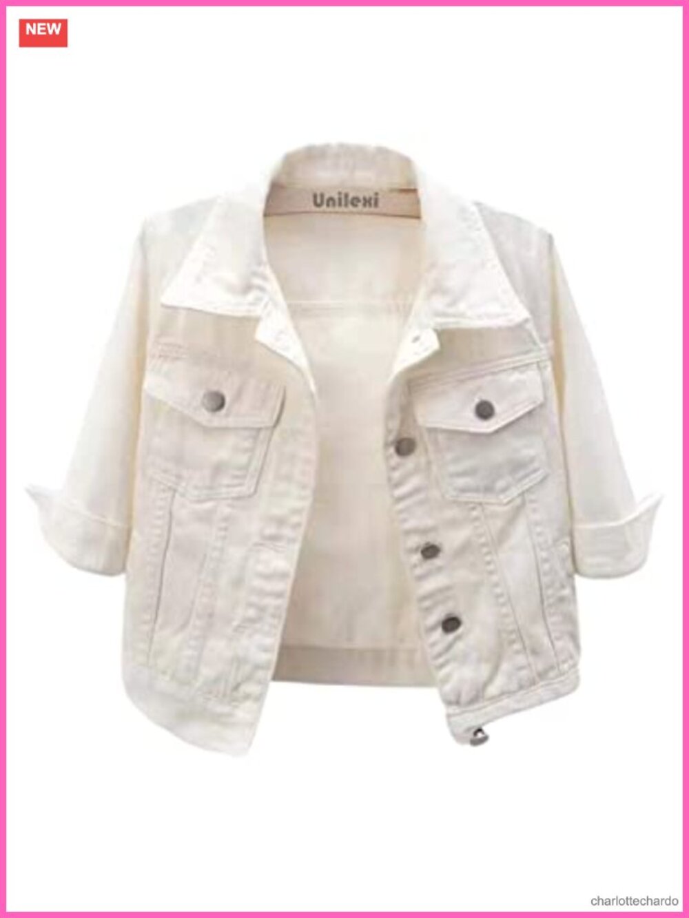 Cropped Denim Jacket 3/4 Sleeve Trucker Coat Button